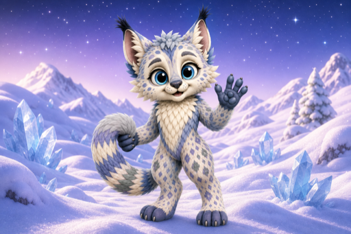 Lumi, an icy blue, silver, and lavender Maelorei, in a quiet snowy setting